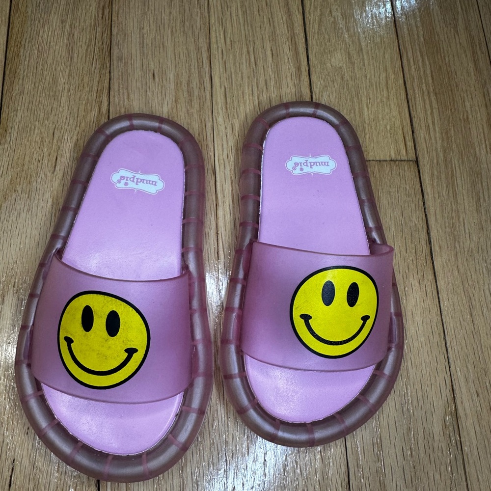 MudPie Pink Slide Sandals with Smiley Face
